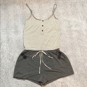 Two Tone Stripe Top Rompers with Pockets